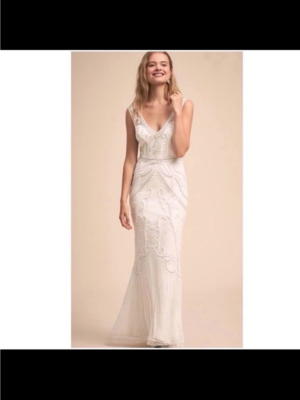 Anthropologie Bhldn Sorrento Wedding Dress Sz 4 Worn Once Beaded OffWht Ret $450